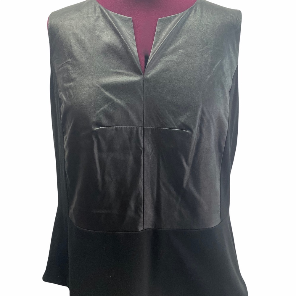 NWT Calvin Klein Black Sleeveless Top with Faux Leather Front in Size 1X